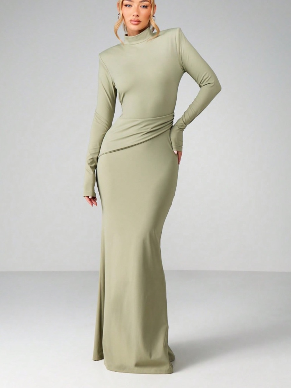 Missguided Olive Green Turtleneck Bodycon Maxi Dress